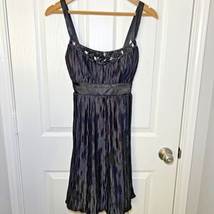 Heart Soul Black Babydoll Dress Medium Crinkle Satin Beads Y2K Whimsygoth